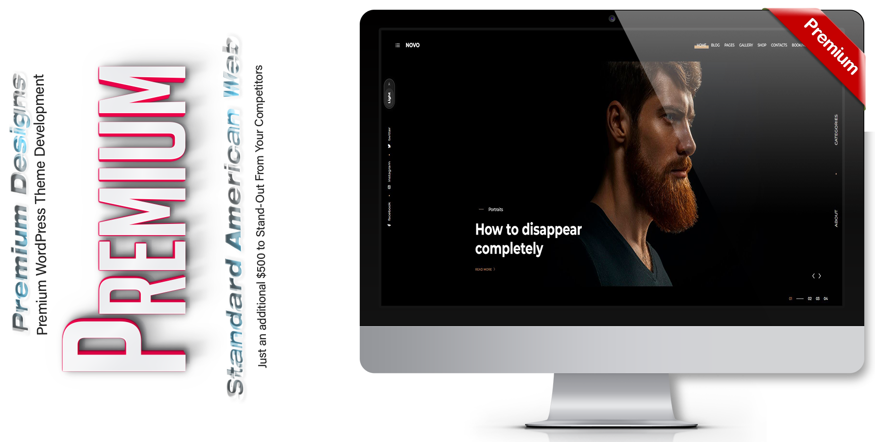 A website design in WordPress named NOVO